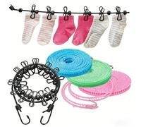 KHDULQ 4 Pezzi Filo Stendibiancheria Per Esterno 15 m più 1.8 m Portatile Elastico Viaggio Linea Lavaggio Regolabile Retrattilecorda 12 Clip per Campeggio,Lavanderia,Asciugatura All'Aperto