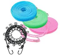KHDULQ 4 Pezzi Filo Stendibiancheria Per Esterno,Portatile Elastico Viaggio,Linea Lavaggio Regolabile Retrattilecorda 12 Clip per Campeggio,Lavanderia,Asciugatura All'Aperto(Blu/Verde/Rosa/Nero)