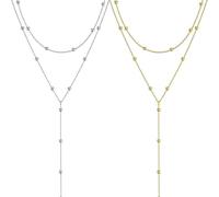 KHDULQ Collana Lunga Donna,Collana Donna Pendente a Y Placcato in Oro 14K,Collana Multistrato con Perle Cz,Gioielli Eleganti per Donne Lunghezza Regolabile con Scatola Portaoggetti (Oro Argento)