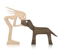 KHDULQ Statua in Legno Fatta a Mano,Fatta a Mano Scultura in Legno per Cani Oggetti Decorativi per Casa Statua Decorativa Interno Regalo Scaldante Gli Amanti dei Cani Regali Cani(Donne e Cani)
