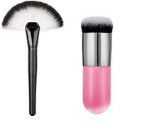 Khelni Pennello professionale per fondotinta rosa e fine pennello a ventaglio trucco blush