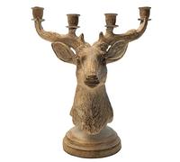 khevga - Candelabro con corna di cervo per 4 candele, in poliresina, colore: Argento