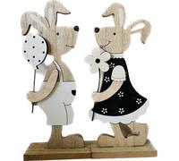khevga Decorazione pasquale in legno, coniglietto pasquale in set da 2 pezzi, nero e bianco