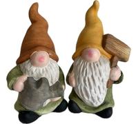 khevga Mini gnomi da giardino in terracotta, 14 cm di altezza, statuette decorative da giardino con cappello giallo e scudo e cappello marrone con annaffiatoio - decorazione nano per giardino e