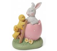 khevga Polyresin decorazione pasquale coniglietto con pulcino su base - amorevole decorazione primaverile in bianco/rosa - circa 10,5 × 8,5 × 13,5 cm - Figura di coniglio dipinta a mano con motivo