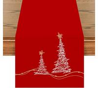 khevga - Runner da tavola natalizio, stile moderno, colore grigio, con ricamo oro e argento (rosso)