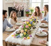 Khevga Runner da tavolo in pelliccia - Runner con aspetto pelliccia (Crema-bianco, 120 x 30 cm)