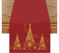 khevga Runner natalizio con albero di Natale in oro, 140 x 40 cm (rosso)