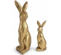 khevga Set di 2 decorazioni pasquali a forma di coniglio in oro - Figure decorative pasquali in poliresina, conigli decorativi lucidi moderni, decorazione da tavolo di Pasqua 22 cm & 13 cm di altezza