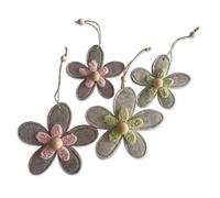 khevga Set di 4 fiori in feltro, decorazione per finestre, Pasqua da appendere, ciondolo a forma di fiore in feltro e legno, decorazione primaverile, rosa e verde, decorazione pasquale per finestre e