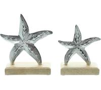 khevga Stella marina decorativa in legno di mango e metallo, decorazione da tavolo marittima, in legno, stelle marine, 15 x 15 cm, 12 x 12 cm, su base in legno, decorazione rustica