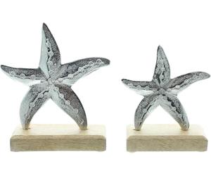 khevga Stella marina decorativa in legno di mango e metallo, decorazione da tavolo marittima, in legno, stelle marine, 15 x 15 cm, 12 x 12 cm, su base in legno, decorazione rustica
