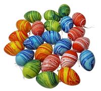 Khevga - Uova di Pasqua XL, 8 cm, decorazione pasquale, marmorizzate e colorate con nastro da appendere, set da 24 pezzi, per interni ed esterni, resistente alle intemperie, perfetto per albero di
