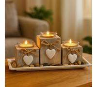 Khevga Vassoio portacandele in legno grigio, nero e bianco con cuori