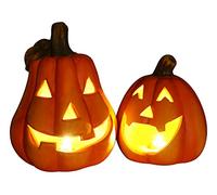 khevga Zucca Deco Ceramica: Lanterna Autunno Set di 2 Decorazione di Halloween Illuminata con LED