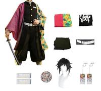 KHHK Anime Demon Kimetsu Tomioka Giyuu Costumi Cosplay Mitsuri Parrucca A Ceppo Completo per Halloween Accessori Kimono da Uomo Vestito da Ragazzo Uniforme, M