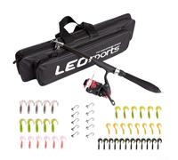 KHIronHive Canna da pesca e mulinello per set combinato, asta telescopica in fibra di vetro con mulinello ad alta velocità, ganci, esche morbide e borsa per il trasporto, kit portatile di attrezzi per
