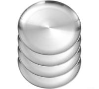 KHIronHive Piatto piano rotondo in acciaio inox, 22,9 cm, per casa, cucina, sala da pranzo, campeggio, picnic, e resistente al calore, per servire piatti principali e dessert (4)