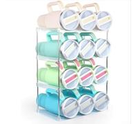 KHIronHive Portabicchieri impilabile a 4 ripiani per bicchieri da 1,18 l, per bottiglie d'acqua in acrilico trasparente, con tubi in acciaio inox per frigorifero, può contenere fino a 12 bottiglie (4)