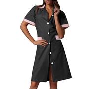 KHIRVWL 2025 Camici da Lavoro Donna Top Uniforms Estate Donna Uniformi Sanitarie Slim-Fit Divisa Sanitaria Classica Uniforms a Manica Corta Scollo V con Tasca per Infermieri Grembiule Infermiera