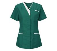 KHIRVWL 2025 Camici da Lavoro Donna Top Uniforms Estate Donna Uniformi Sanitarie Slim-Fit Divisa Sanitaria Classica Uniforms a Manica Corta Scollo V con Tasca per Infermieri
