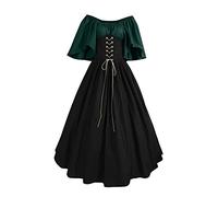 KHIRVWL Abiti da Sera Medievale Donna con Lacci e Scollo a Barchetta Stile retrò Gonna Lunga Collo Quadrato Abito a Maniche Lunghe Stile Palazzo Cosplay Trucco per Feste Vestito da Palazzo per Feste