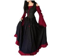 KHIRVWL Abito Corte retrò Donna Maniche Lunghe Aderente con Lacci e Inserti Gonna in Stile Rinascimentale Medievale retrò Vestiti da Donna Gotico Gonna Vestito da Ballo in Stile Palazzo Gotico