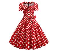 KHIRVWL Abito da Donna a Maniche Corte con Stampa Hepburn Saint Collo Quadrato Casual a Vita Alta Abito con Fiocco Medievale Cintura a Pois retrò Abito Girocollo Abito da Sera Gotico
