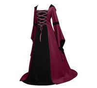 KHIRVWL Abito da Donna Vintage Medievale Con Maniche a Campana, Rinascimentale Con Cintura e Cappuccio da Palazzo, Vittoriano a Maniche Lunghe per Carnevale di Halloween