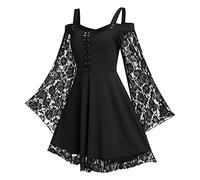 KHIRVWL Abito Gotico Gonna Corta Abito in Pizzo a Maniche Lunghe da Donna Abito Medievale Abito Rinascimentale Abito da Sera per Cocktail Party Punk Scuro