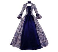 KHIRVWL Abito Medievale da Donna Abito Gotico retrò Abito da Palazzo Abito Victoria con Fiocco Collo Quadrato Abito Maniche Lunghe Abito da Sera per Festa di Carnevale di Halloween Vestiti Cerimonia
