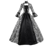 KHIRVWL Abito Medievale da Donna Abito Gotico retrò Abito da Palazzo Abito Victoria con Fiocco Collo Quadrato Abito Maniche Lunghe Abito da Sera per Festa di Carnevale di Halloween Vestiti Cerimonia