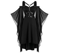 KHIRVWL Abito Medievale da Donna Abito Rinascimentale Patchwork in Pizzo Manica a Campana Abito Gotico Tinta Unita Taglie Forti Abito con Spalline Cosplay Carnevale Halloween Party