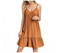 KHIRVWL Abito Tubino Donna con Spalline Sottili Tessuto Traspirante Vestito Estivo da Donna Casual Vestitino Donna Abito Corto Miniabito Scollo a V Allentato Abiti a Camicia per Tutti i Giorni