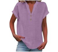 KHIRVWL Camicetta Donna Manica Corta Cotone da Donna Blusa Maglietta Elegante con Scollo a V Casual Camicie Abbottonate Top Tinta Unita Estive Shirt Classico Regalo Mamma