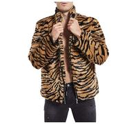 KHIRVWL Cappotto di Pelliccia Sintetica da Uomo Morbido Leopardata Giacca Corta Parka con Pelliccia Giubbotto Ecopelliccia con Cappuccio Crop Top Manica Lunga Cappotto Invernale Finta Pelo Giubbotto