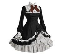 KHIRVWL Cosplay a Maniche Lunghe Abito Medievale da Donna Stile Punk Gotico Collo Alto Manica a Campana Abito con Fiocco a Blocchi di Colore Halloween Party Cosplay Costume Carnevale Donna