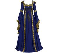 KHIRVWL Costume da Carnevale da Donna Abito Medievale Manica a Campana Tinta Unita Stile Vintage Principessa Rinascimentale Abito da Sera Elegante da Principessa Gotica Abiti di Halloween da Donna