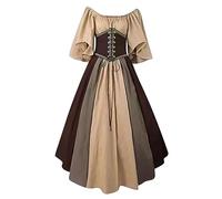 KHIRVWL Costume Medievale da Donna Abito Rinascimentale Abito Patchwork colorato Gotico Abito da Donna retrò con Scollo Rotondo Abito da Festa a Maniche Corte a Vita Larga Vestiti da Cerimonia Donna