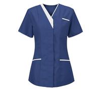 KHIRVWL Divisa Sanitaria Donna Cotone Divisa Medico Elegante Manica Corta Camice da Laboratorio Elasticizzato Leggero Camice da Lavoro Officina Pulizie Divisa Sanitaria Divisa Infermiere Casacca
