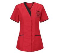 KHIRVWL Divisa Sanitaria Donna Cotone Divisa Medico Elegante Manica Corta Camice da Laboratorio Elasticizzato Leggero Camice da Lavoro Officina Pulizie Uniformi Infermiere Casacca Personalizzato