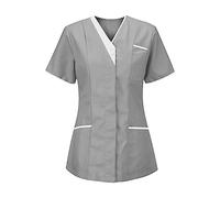 KHIRVWL Divisa Sanitaria Donna Cotone Divisa Medico Elegante Manica Corta Camice da Laboratorio Elasticizzato Leggero Camice da Lavoro Officina Pulizie Divisa Sanitaria Divisa Infermiere Casacca