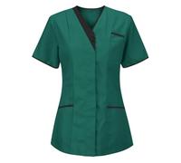 KHIRVWL Divisa Sanitaria Donna Cotone Divisa Medico Elegante Manica Corta Camice da Laboratorio Elasticizzato Leggero Camice da Lavoro Officina Pulizie Divisa Sanitaria Divisa Infermiere Casacca