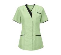 KHIRVWL Divisa Sanitaria Donna Cotone Divisa Medico Elegante Manica Corta Camice da Laboratorio Elasticizzato Leggero Camice da Lavoro Officina Pulizie Divisa Sanitaria Divisa Infermiere Casacca