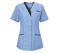 KHIRVWL Divisa Sanitaria Donna Cotone Divisa Medico Elegante Manica Corta Camice da Laboratorio Elasticizzato Leggero Camice da Lavoro Officina Pulizie Divisa Sanitaria Divisa Infermiere Casacca