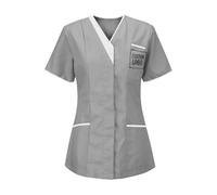 KHIRVWL Divisa Sanitaria Donna Cotone Divisa Medico Elegante Manica Corta Camice da Laboratorio Elasticizzato Leggero Camice da Lavoro Officina Pulizie Uniformi Infermiere Casacca Personalizzato