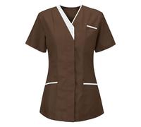 KHIRVWL Divisa Sanitaria Donna Cotone Divisa Medico Elegante Manica Corta Camice da Laboratorio Elasticizzato Leggero Camice da Lavoro Officina Pulizie Divisa Sanitaria Divisa Infermiere Casacca