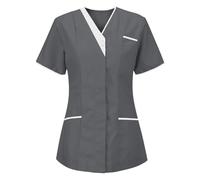 KHIRVWL Divisa Sanitaria Donna Cotone Divisa Medico Elegante Manica Corta Camice da Laboratorio Elasticizzato Leggero Camice da Lavoro Officina Pulizie Divisa Sanitaria Divisa Infermiere Casacca