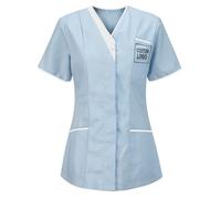 KHIRVWL Divisa Sanitaria Donna Cotone Divisa Medico Elegante Manica Corta Camice da Laboratorio Elasticizzato Leggero Camice da Lavoro Officina Pulizie Uniformi Infermiere Casacca Personalizzato