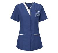 KHIRVWL Divisa Sanitaria Donna Cotone Divisa Medico Elegante Manica Corta Camice da Laboratorio Elasticizzato Leggero Camice da Lavoro Officina Pulizie Uniformi Infermiere Casacca Personalizzato